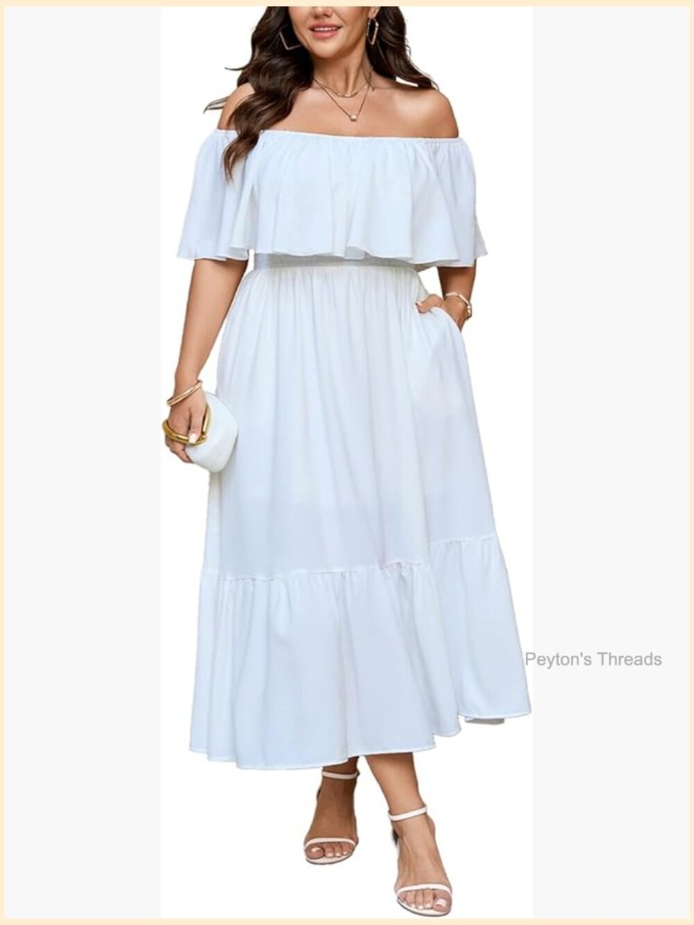 Off Shoulder Smocked Waist Ruffle Slit Maxi Dress Plus Size